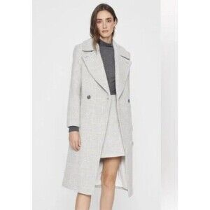 Club Monaco Daylina Gray Plaid Wool Long Pea Coat Classic Fall Chic Jacket Sz S